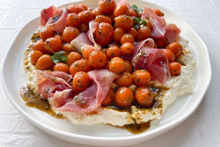 Whipped feta with carrot baubles